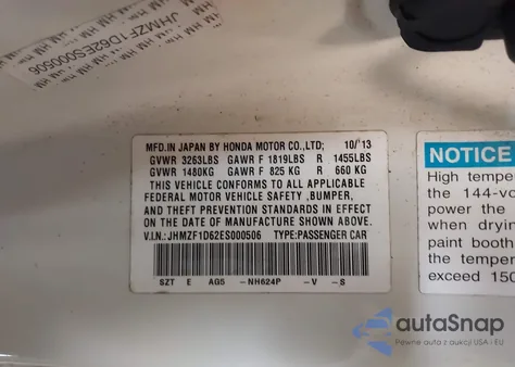 2014 Honda Cr-Z Ex z USA, uszkodzony, nr VIN JHMZF1D62ES000506